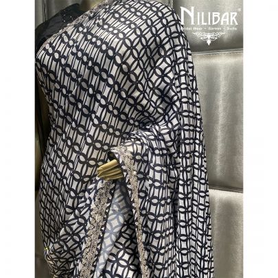 Black and White Crepe Printed Saree
