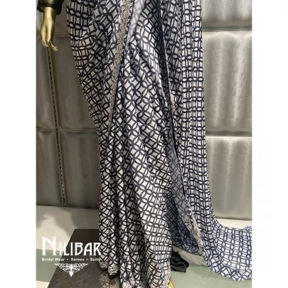Black and White Crepe Printed Saree