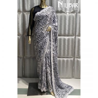 Black and White Crepe  Saree