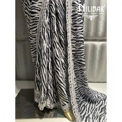 Black and White Crepe  Saree