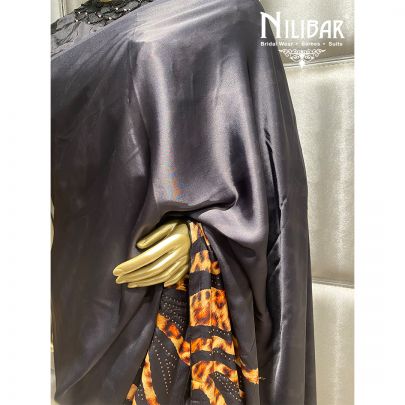 Oil Black Satin Printed Saree 