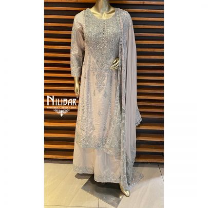 Grey Silk and Georgette Palazzo Suit