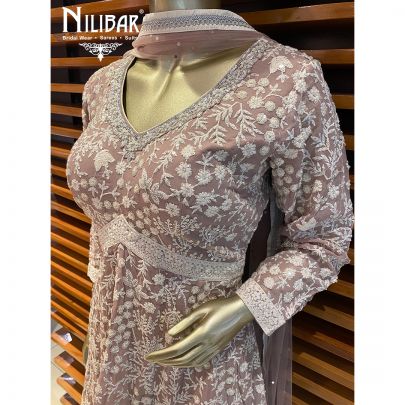 Pastel Peach Net and Georgette Garara Suit