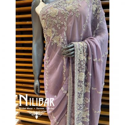 Lilac Georgette Satin Saree