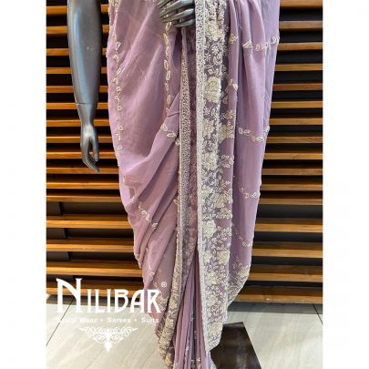 Lilac Georgette Satin Saree