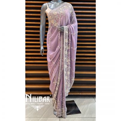 Lilac Georgette Satin Saree