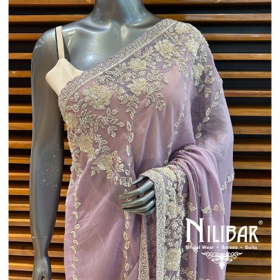 Lilac Georgette Satin Saree