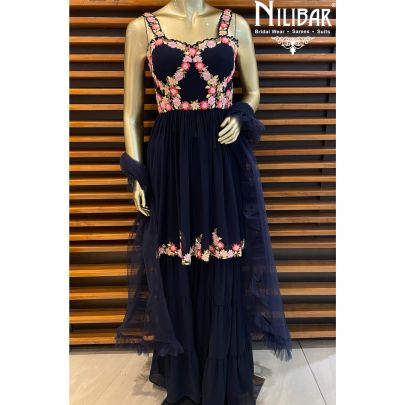 Navy Blue Peplum Georgette Sharara Suit