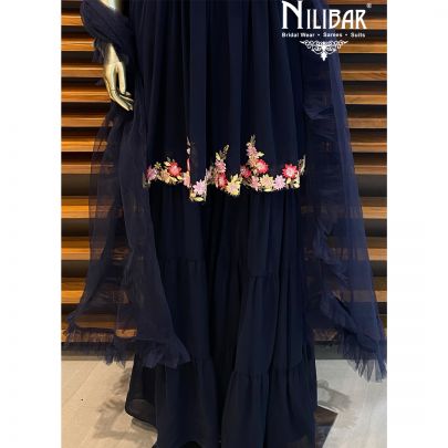 Navy Blue Peplum Georgette Sharara Suit