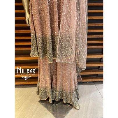 Pink Georgette and Net Palazzo Suit