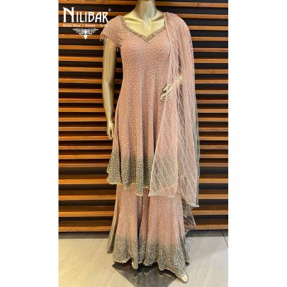 Pink Georgette and Net Palazzo Suit