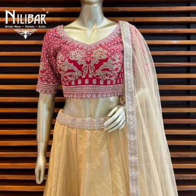 Cherry Red and Golden Silk Contrast Lehenga