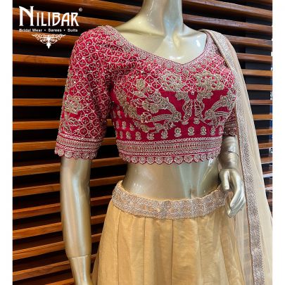 Cherry Red and Golden Silk Contrast Lehenga