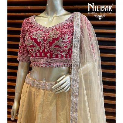Cherry Red and Golden Silk Contrast Lehenga
