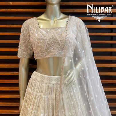 Cream and Brown Effect Net Lehenga