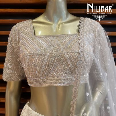 Cream and Brown Effect Net Lehenga