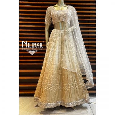 Cream and Brown Effect Net Lehenga