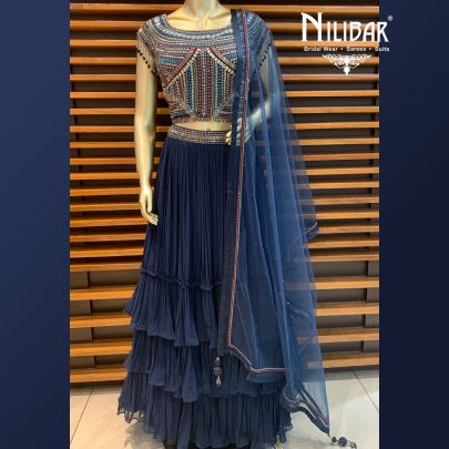 Peacock Blue Georgette Wrinkled Lehenga