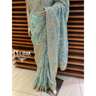 Arctic Blue Georgette Saree