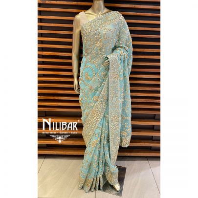 Arctic Blue Georgette Saree