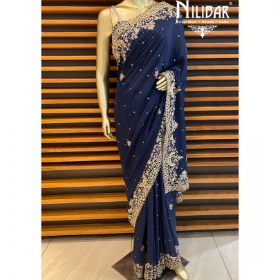 Navy Blue Chiffon Saree