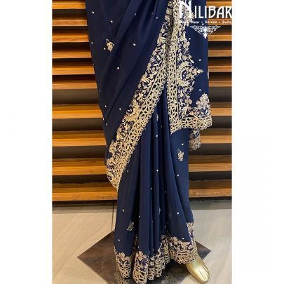 Navy Blue Chiffon Saree