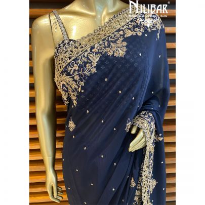 Navy Blue Chiffon Saree