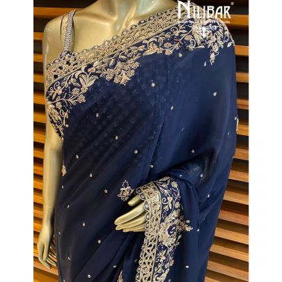 Navy Blue Chiffon Saree