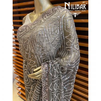 Purplish Grey Organza Saree