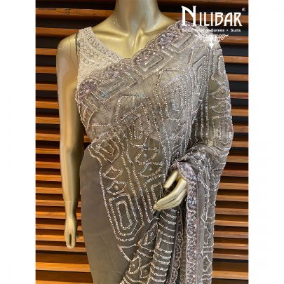 Purplish Grey Organza Saree