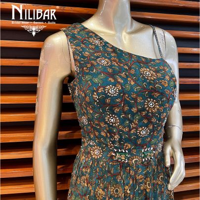 Bottle Green Georgette Printed Jumpsuit