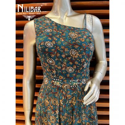 Bottle Green Georgette Printed Jumpsuit