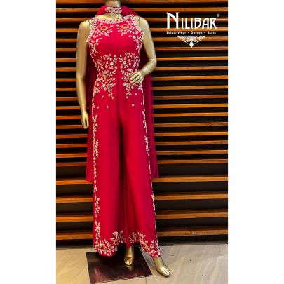 Hot Pink Silk and Net Jumpsuit