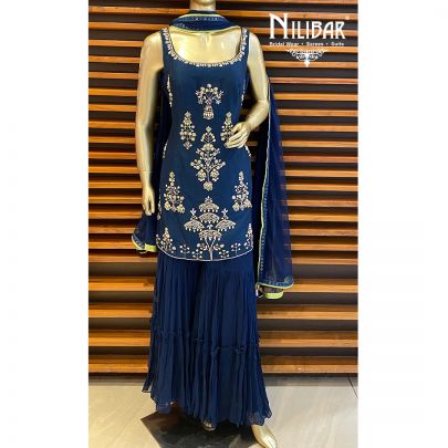 Peacock Silk Georgette Sharara Suit