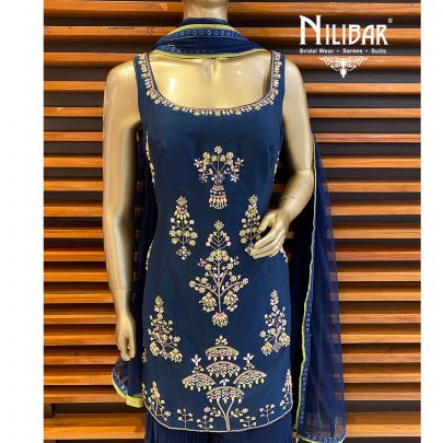 Peacock Silk Georgette Sharara Suit