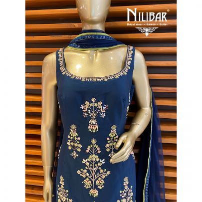 Peacock Silk Georgette Sharara Suit