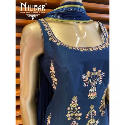 Peacock Silk Georgette Sharara Suit