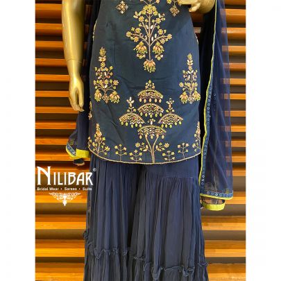 Peacock Silk Georgette Sharara Suit