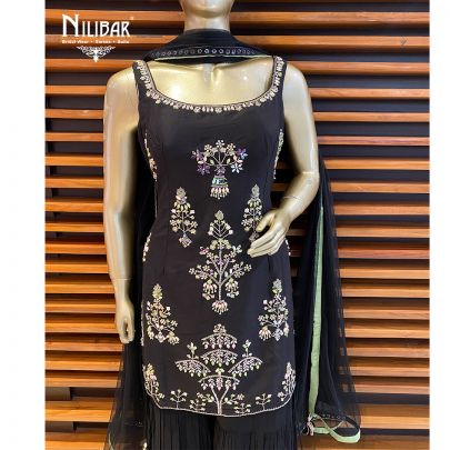 Black Silk Georgette Sharara Suit