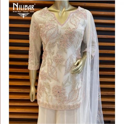 White Net Georgette Palazzo Suit