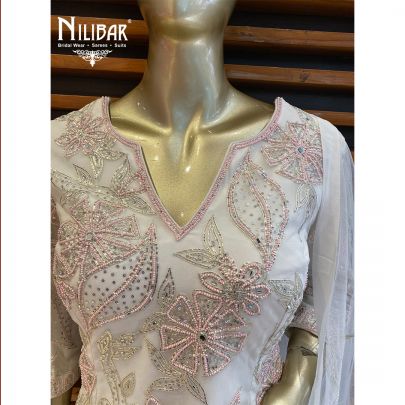 White Net Georgette Palazzo Suit