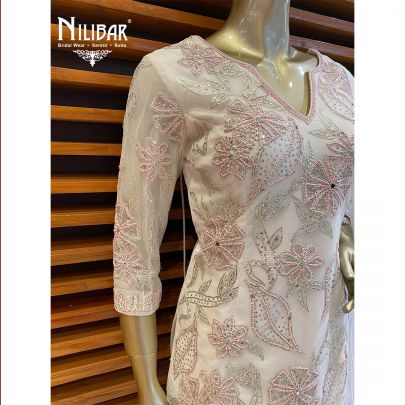 White Net Georgette Palazzo Suit