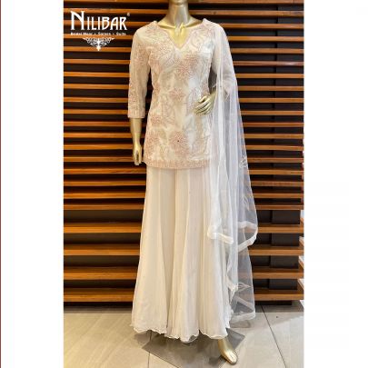 White Net Georgette Palazzo Suit