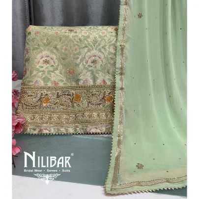 Olive Green Silk Unstitched Suit