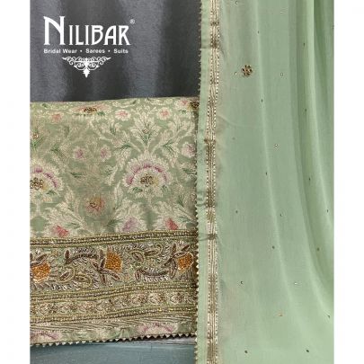 Olive Green Silk Unstitched Suit