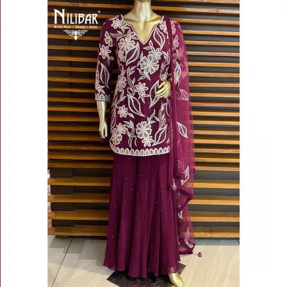Boysenberry Purple Net and Georgette Suit