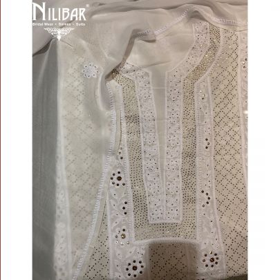 Cream Georgette Lucknowi Unstitched Suit