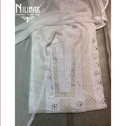Cream Georgette Lucknowi Unstitched Suit