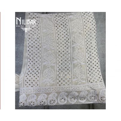 Cream and White Georgette Lucknowi Unstitched Suit