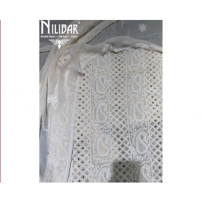 White Georgette Lucknowi Unstitched Suit